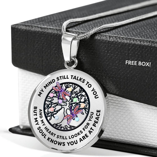JL1407034 My Mind Still Talks To You Purple Dragonflies Tree Of Life And Birth Stones  Luxury Necklace with Back Engraving