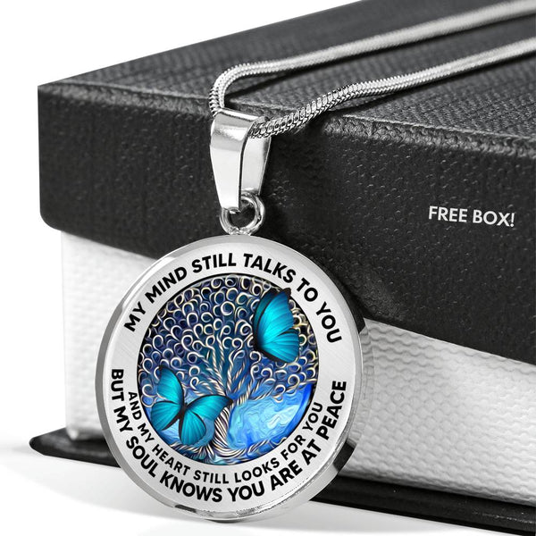 AG2208031 My Mind Still Talks To You Blue Butterflies Tree Of Life Luxury Necklace with Back Engraving