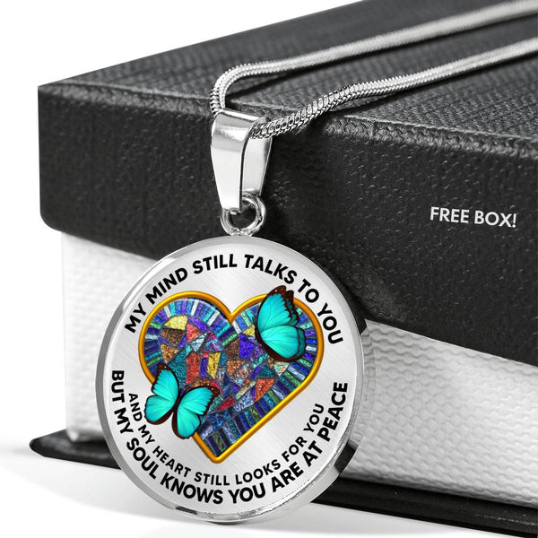 SP0509005 My Mind Still Talks To You Turquoise Butterflies Broken Heart Luxury Necklace with Back Engraving