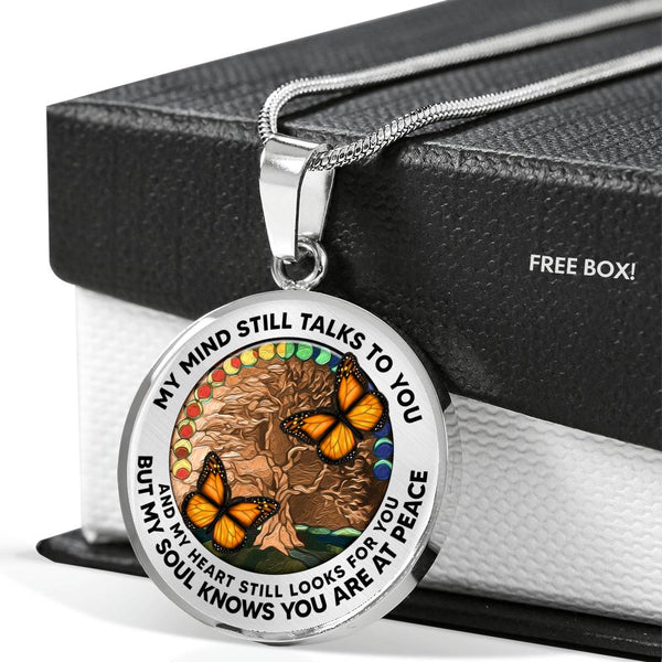 AG2208026 My Mind Still Talks To You Orange Monarch Butterflies Tree Of Life Luxury Necklace with Back Engraving