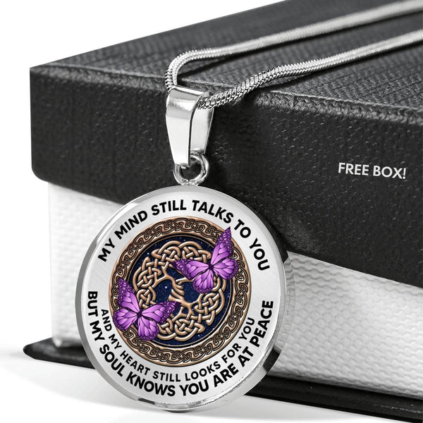 AG0408038 My Mind Still Talks To You Purple Butterflies Rose Gold Celtic Knot Tree Of Life And Galaxy Luxury Necklace with Back Engraving