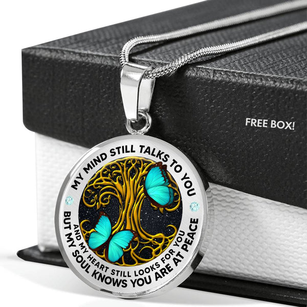 AG2008004 My Mind Still Talks To You Turquoise Butterflies Gold Tree Of Life  Luxury Necklace with Back Engraving