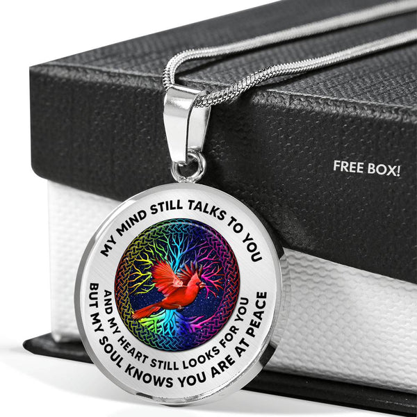 JL1507001 Red Cardinal And Tree Of Life Colorful Luxury Necklace with Back Engraving