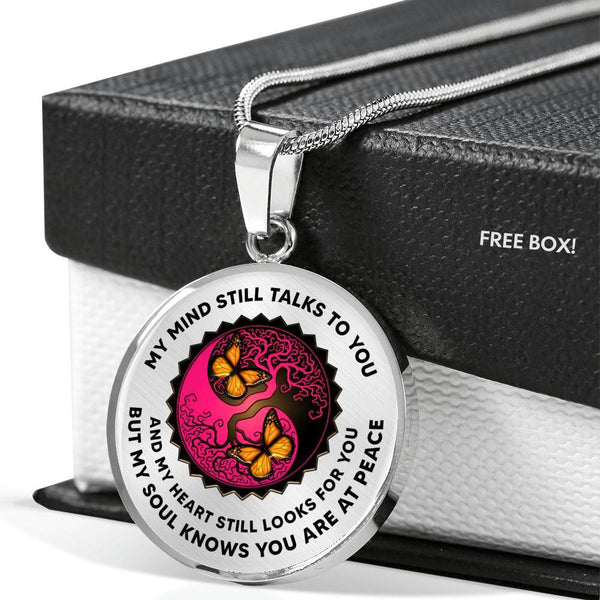 My Mind Still Talks To You Butterfly Pink Ying Yang Tree Of Life PT0014 Luxury Necklace with Back Engraving