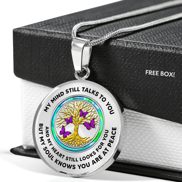 JL1407024 My Mind Still Talks To You Purple Butterflies Opal Gold Tree Of Life Luxury Necklace with Back Engraving