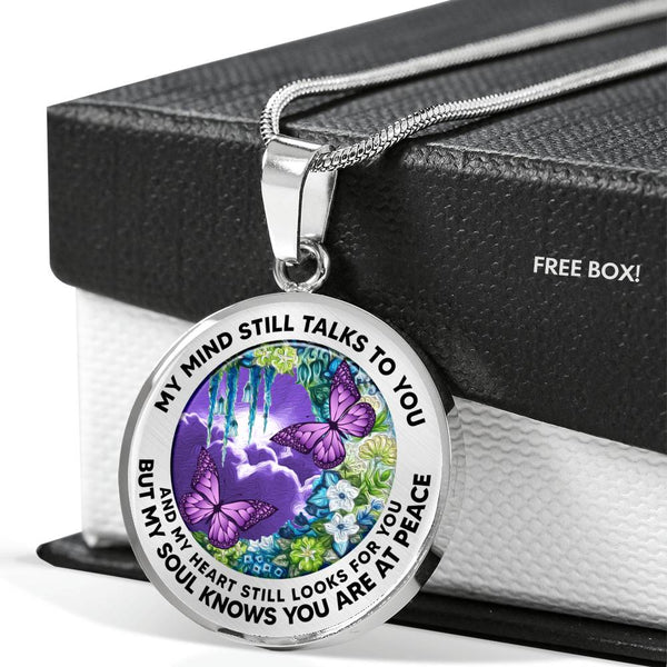 AG2408034 My Mind Still Talks To You Purple Butterflies Flower Luxury Necklace with Back Engraving