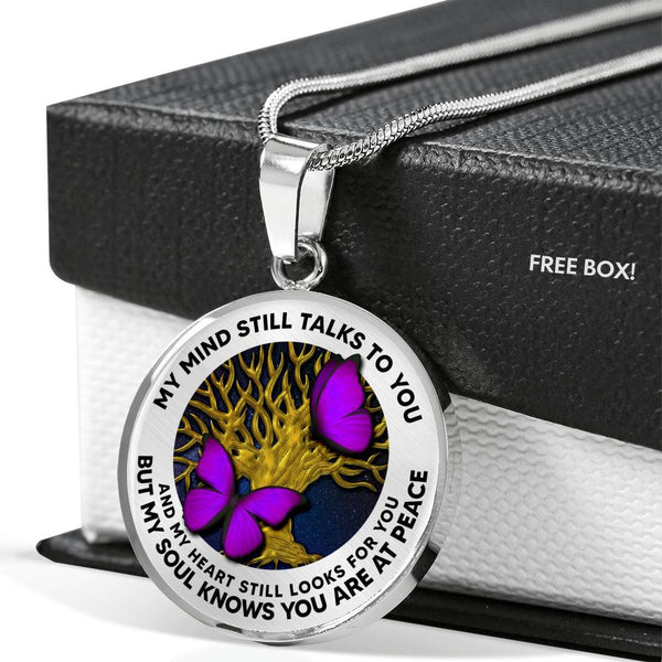 B070603 My Mind Still Talks To You Purple Butterflies Luxury Necklace with Back Engraving