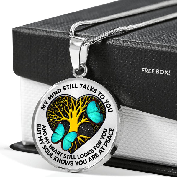 TQ0407 My Mind Still Talks To You Turquoise Butterfly Heart Tree Of Life Luxury Necklace with Back Engraving