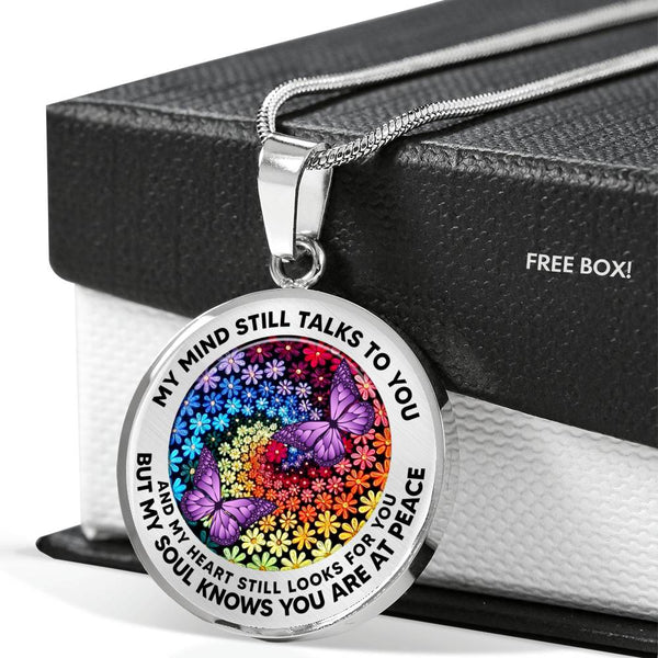 AG2408031 My Mind Still Talks To You Purple Butterflies Flower Luxury Necklace with Back Engraving