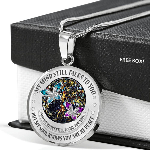 My Mind Still Talks To You Purple And Turquoise Butterflies Titan Tree Of Life SP1909012 Luxury Necklace with Back Engraving