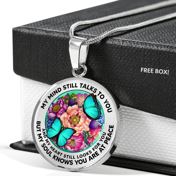 AG2408011 My Mind Still Talks To You Turquoise Butterflies Flower Luxury Necklace with Back Engraving