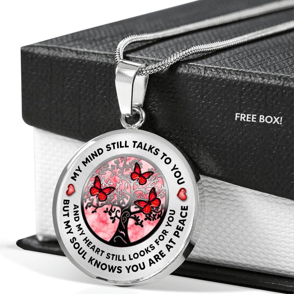 My Mind Still Talks To You Butterfly Red Circle Tree Of Life v3 PT0035 Luxury Necklace with Back Engraving