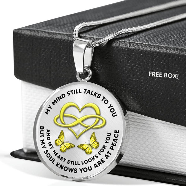 KT0075 My Mind Still Talks To You Yellow Butterflies Heart Love Infinity Luxury Necklace with Back Engraving