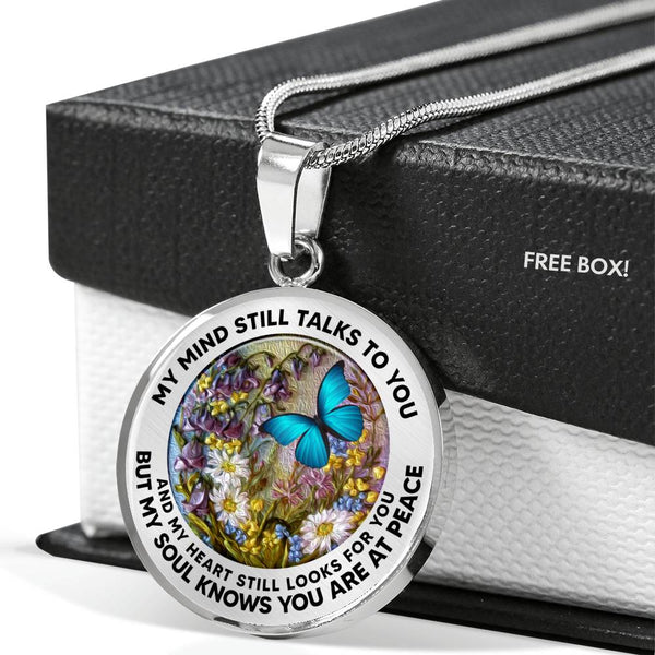 AG2908044 My Mind Still Talks To You Blue Butterflies Flower Luxury Necklace with Back Engraving