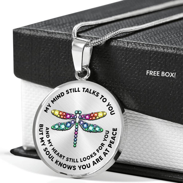 My Mind Still Talks To You Gem Dragonfly Luxury Necklace with Back Engraving