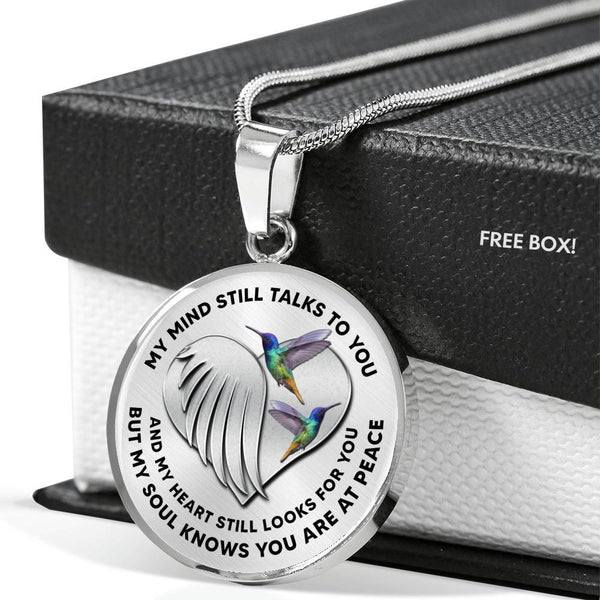 JL1407007 My Mind Still Talks To You Hummingbirds Heart Wing Silver Luxury Necklace with Back Engraving