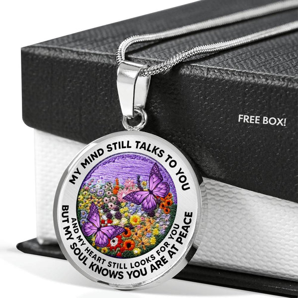 AG2508036 My Mind Still Talks To You Purple Butterflies Flower Luxury Necklace with Back Engraving