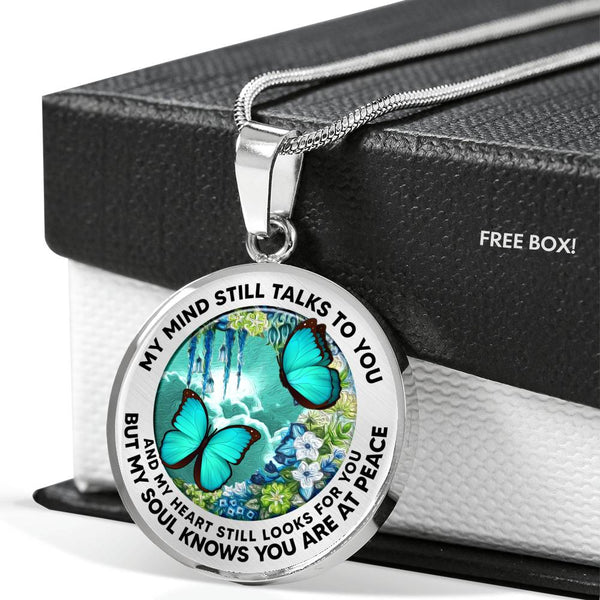 AG2408008 My Mind Still Talks To You Turquoise Butterflies Flower Luxury Necklace with Back Engraving