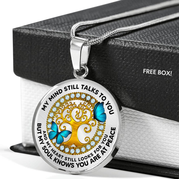 JL2407021 My Mind Still Talks To You Blue Butterflies And Golden Tree Of Life Luxury Necklace with Back Engraving