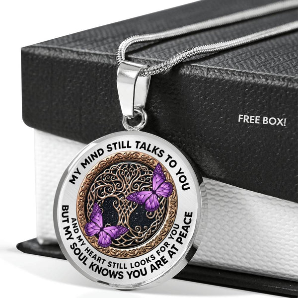 AG1208005 My Mind Still Talks To You Purple Butterflies Rose Gold Tree Of Life Luxury Necklace with Back Engraving