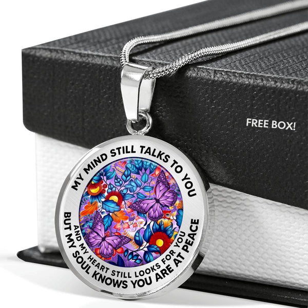 AG2408019 My Mind Still Talks To You Purple Butterflies Flower Luxury Necklace with Back Engraving