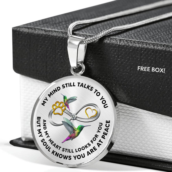 JL1507004 My Mind Still Talks To You Green Hummingbirths Gold One Paw Luxury Necklace with Back Engraving