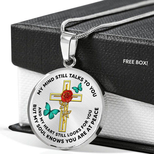 JL2107005 My Mind Still Talks To You  Turquoise Butterflies Rose Double Cross Luxury Necklace with Back Engraving
