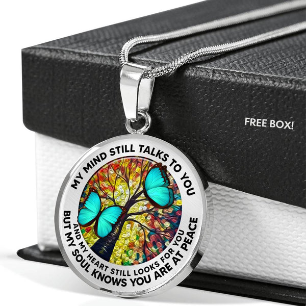 AG2108008 My Mind Still Talks To You Turquoise Butterflies Tree Of Life  Luxury Necklace with Back Engraving