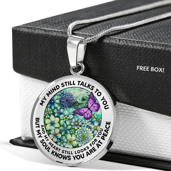 AG2208045 My Mind Still Talks To You Purple Butterflies Flower  Luxury Necklace with Back Engraving