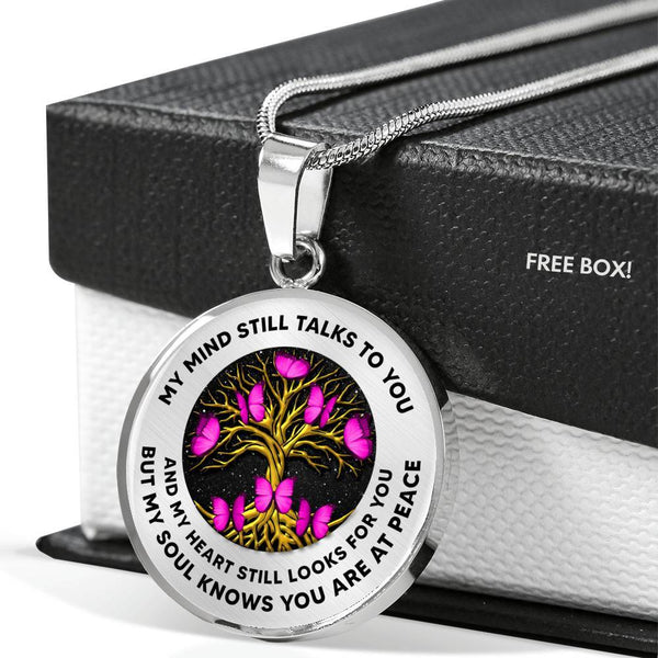 My Mind Still Talks To You Pink Butterflies Golden Tree Of Life 020520VTC05 Luxury Necklace with Back Engraving