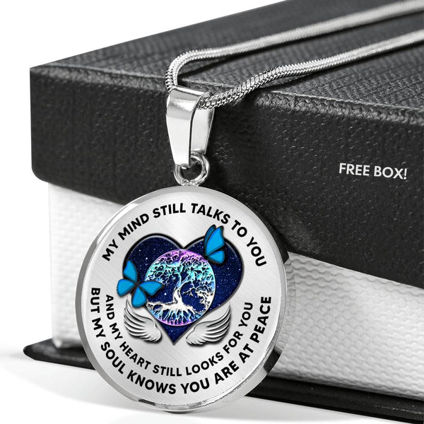 JL2207021 My Mind Still Talks To You Blue Butterflies Tree Of Life Heart Wings With Galaxy Luxury Necklace with Back Engraving
