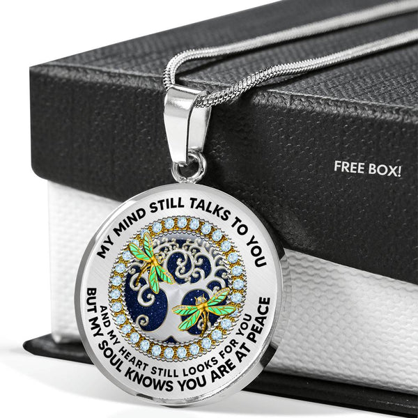 JL2407096 My Mind Still Talks To You Golden Dragonflies And Silver Tree Of Life With Galaxy Luxury Necklace with Back Engraving