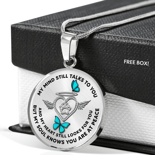 JL1707024 My Mind Still Talks To You Turquoise Butterflies Silver Angel Heart Paw Luxury Necklace with Back Engraving