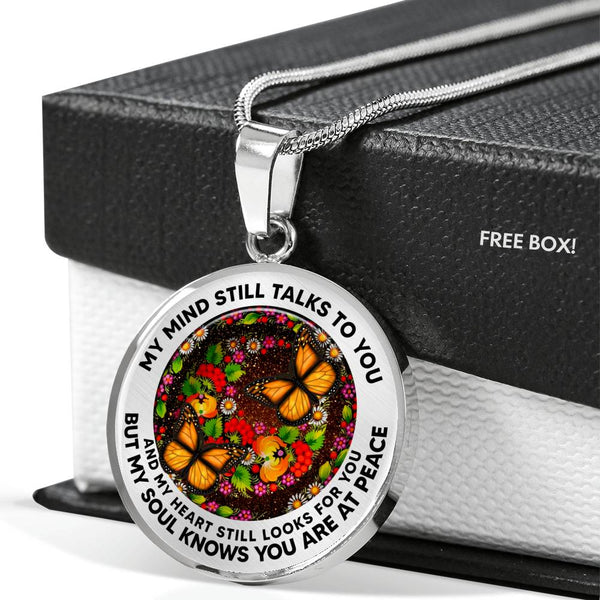 AG2608032 My Mind Still Talks To You Orange Monarch Butterflies Flower Luxury Necklace with Back Engraving