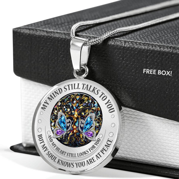 My Mind Still Talks To You Turquoise Butterflies Titan Tree Of Life SP1909010 Luxury Necklace with Back Engraving