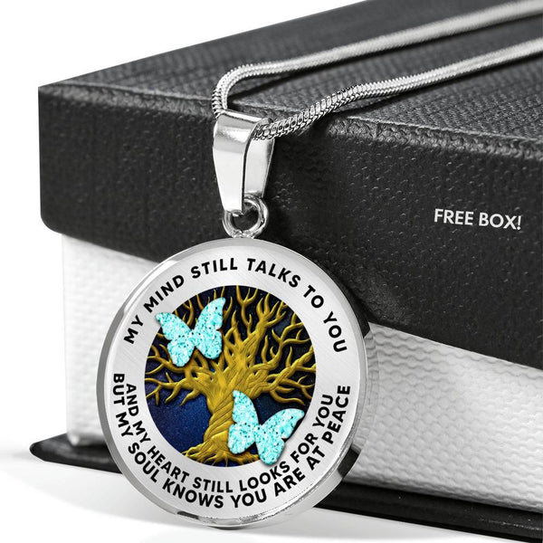 B070606 My Mind Still Talks To You Diamond Turquoise Butterflies Luxury Necklace with Back Engraving