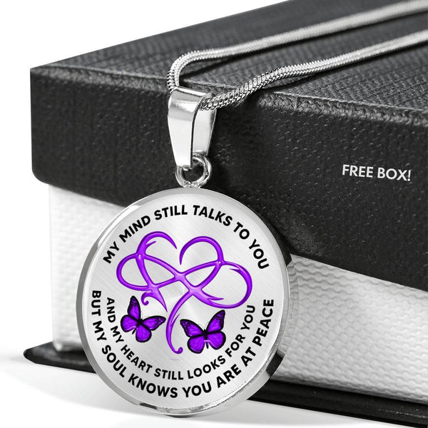 My Mind Still Talks To You Purple  Butterfly Infinite Love Heart PT0017 Luxury Necklace with Back Engraving