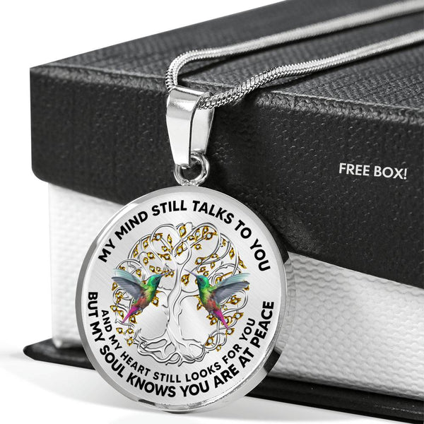 JL2407120 My Mind Still Talks To You Green Hummingbirds Silver Celtic Tree Of Life Luxury Necklace with Back Engraving
