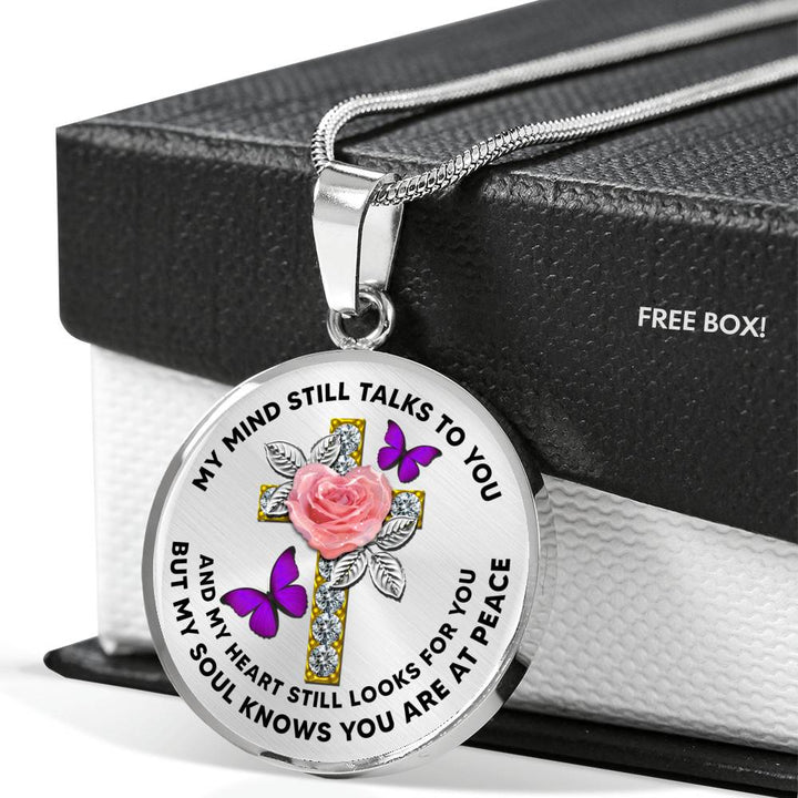 JL2007011 My Mind Still Talks To You Purple Butterflies Rose Golden Cross Luxury Necklace with Back Engraving