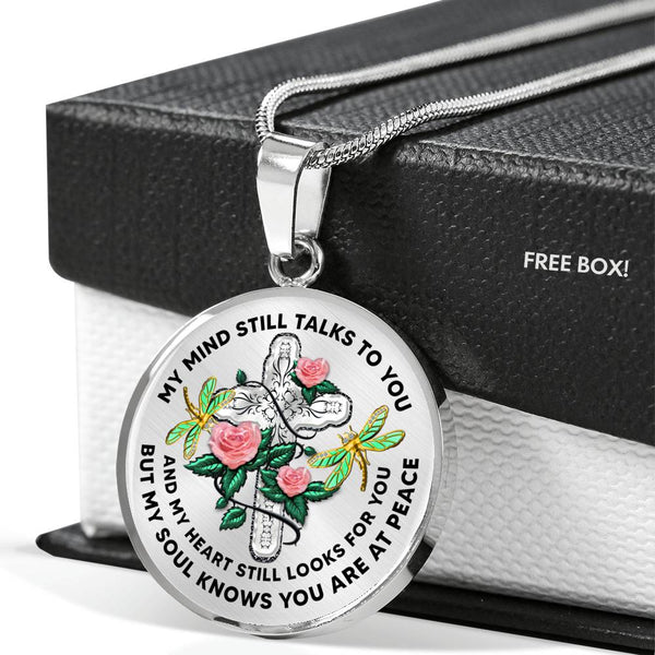 JL2007003 My Mind Still Talks To You Golden Dragonflies Three Rose Green Leaves  And Silver Cross Luxury Necklace with Back Engraving