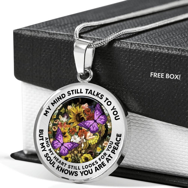 AG2908031 My Mind Still Talks To You Purple Butterflies Flower Luxury Necklace with Back Engraving