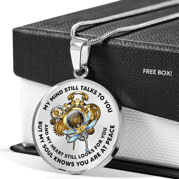 My Mind Still Talks To You Steampunk Clock Face With Mechanical Dragonfly, Luxury Necklace with Back Engraving