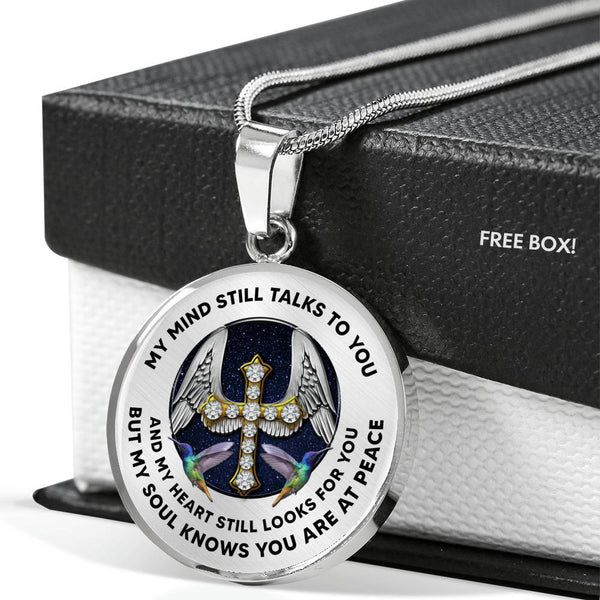 JL1407011 My Mind Still Talks To You Hummingbirds Cross Wings  Luxury Necklace with Back Engraving