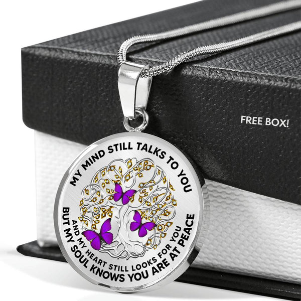 JL2407025 My Mind Still Talks To You Purple Butterflies Silver Celtic Tree Of Life Luxury Necklace with Back Engraving