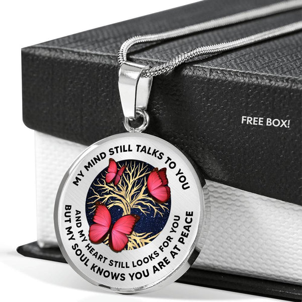 My Mind Still Talks To You Three Pink Butterflies Tree Of Life Luxury Necklace with Back Engraving
