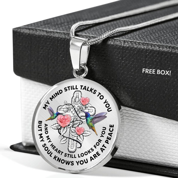 JL2007002 My Mind Still Talks To You Hummingbird Three Rose And Silver Cross Luxury Necklace with Back Engraving