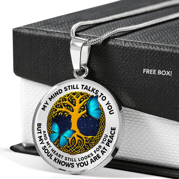 AG0608011 My Mind Still Talks To You Blue Butterflies Gold Celtic Knot Tree Of Life Luxury Necklace with Back Engraving