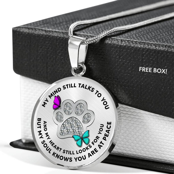 JL1507029 My Mind Purple And Turquoise Butterflies Silver One Paw Luxury Necklace with Back Engraving