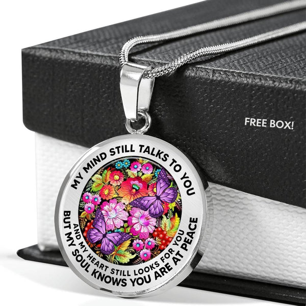 AG2808016 My Mind Still Talks To You Purple Butterflies Flower Luxury Necklace with Back Engraving