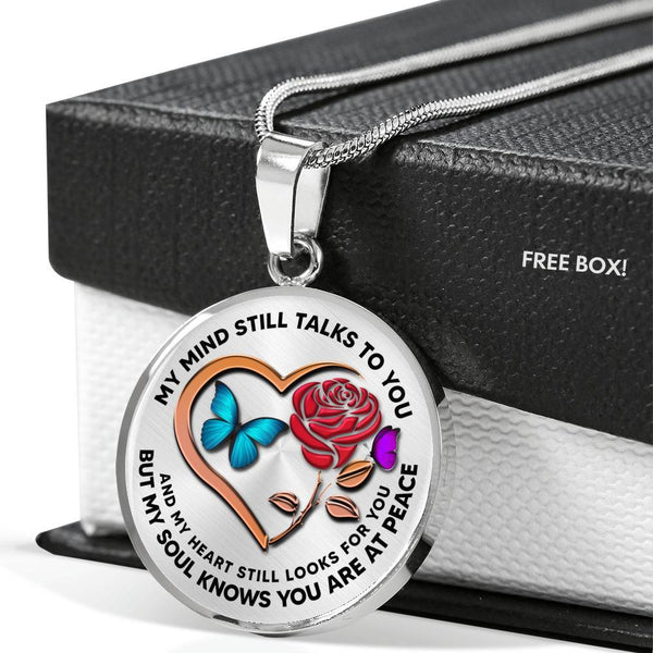 B0708085 My Mind Still Talks To You Turquoise And Purple EButterflies Rose And Rose Gold Heart Shape Luxury Necklace with Back Engraving